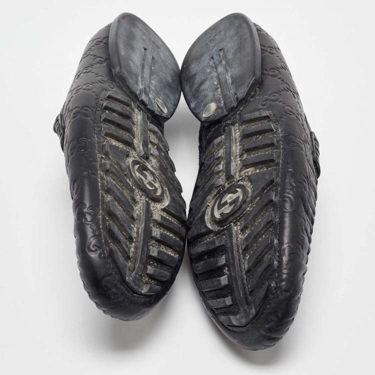 Pre Owned Gucci Black Guccissima Leather Penny Loafers Size 43