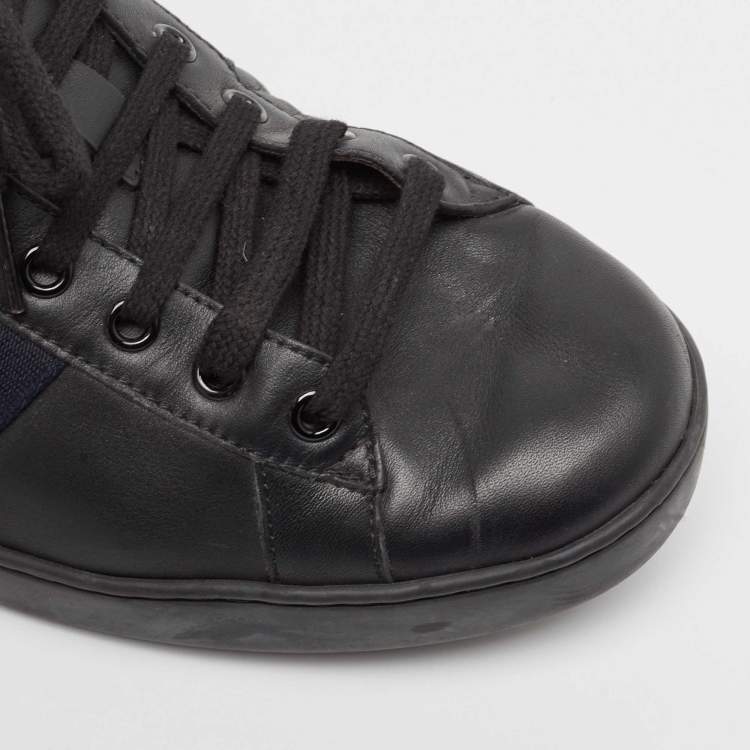 Pre Owned Gucci Black Leather Ace Web  Lace Up Sneakers Size 44