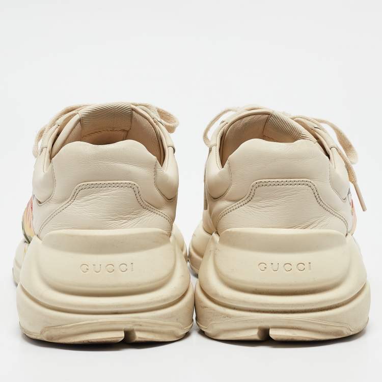 Pre Owned Gucci Cream Leather Rhyton Sneakers Size 43