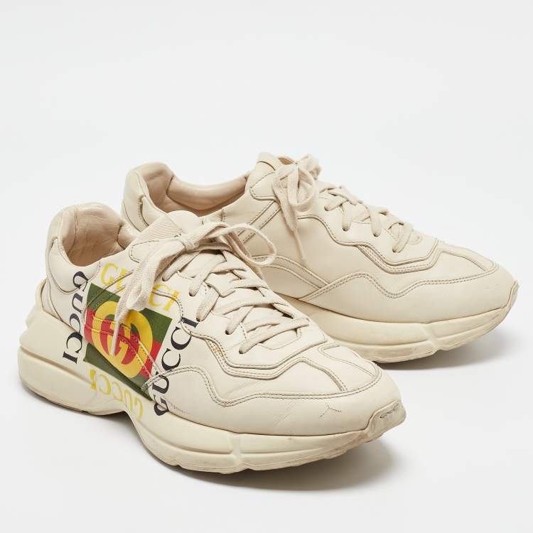 Pre Owned Gucci Cream Leather Rhyton Sneakers Size 43