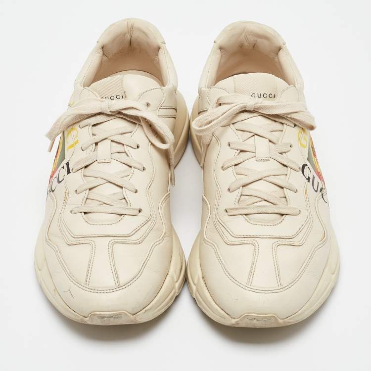 Pre Owned Gucci Cream Leather Rhyton Sneakers Size 43
