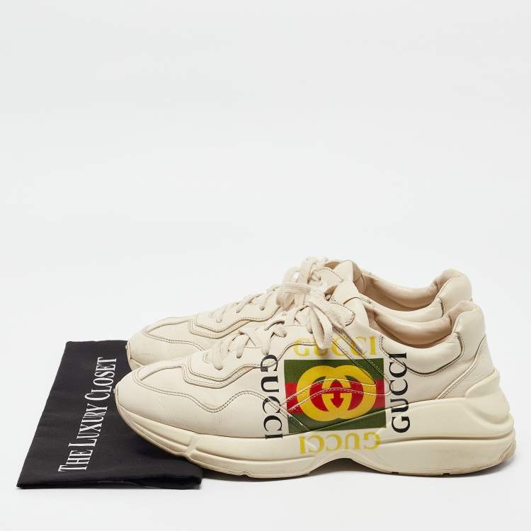 Pre Owned Gucci Cream Leather Rhyton Sneakers Size 43