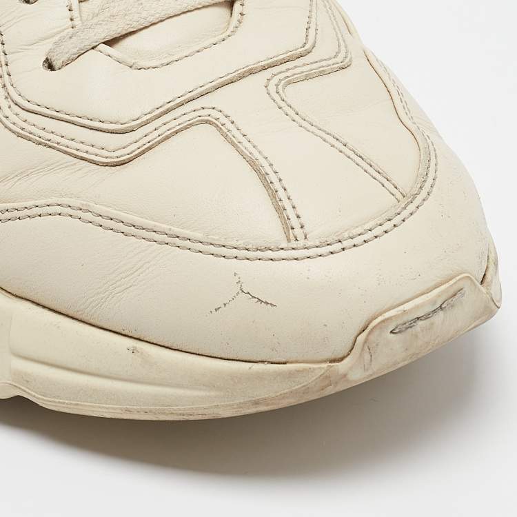 Pre Owned Gucci Cream Leather Rhyton Sneakers Size 43