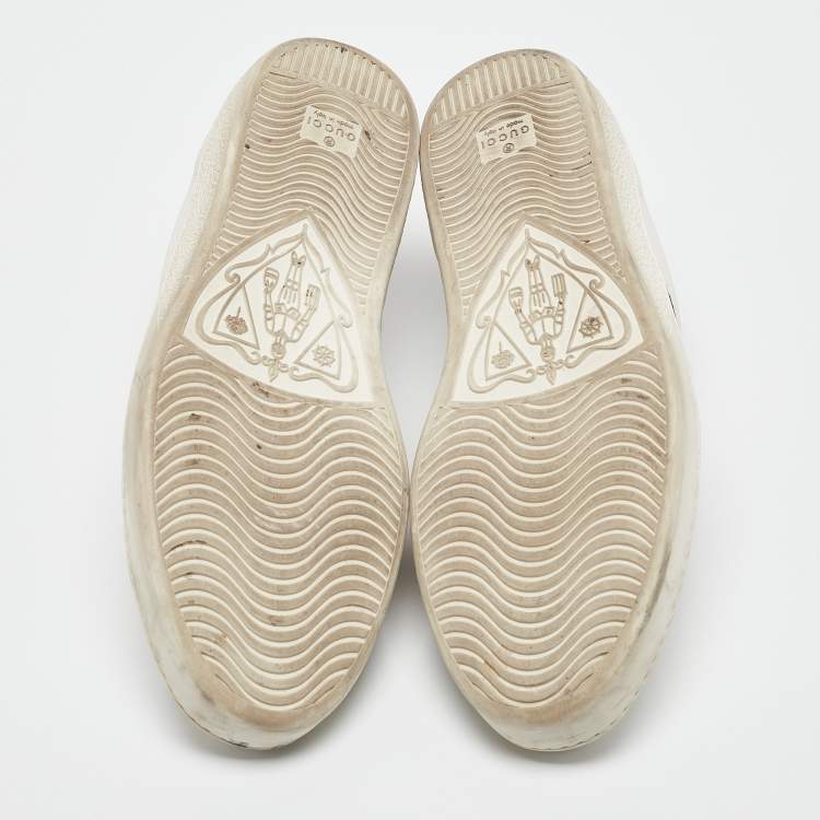 Pre Owned Gucci White/Blue Leather and Snakeskin Leather Ace Lace Up Sneakers Size 43.5