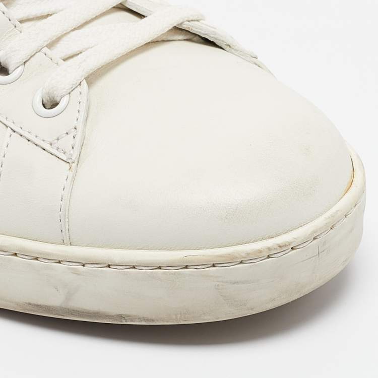 Pre Owned Gucci White/Blue Leather and Snakeskin Leather Ace Lace Up Sneakers Size 43.5