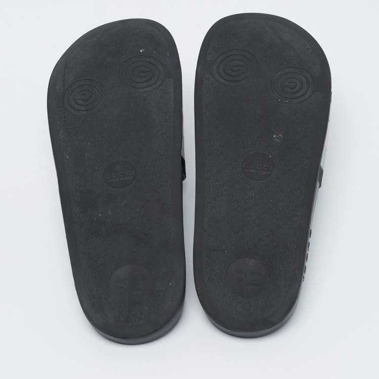 Pre Owned Gucci Black Rubber Pursuit Web Pool Slides Size 42
