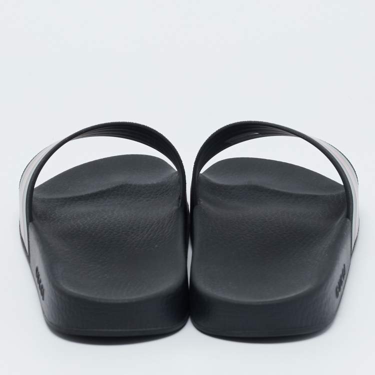 Pre Owned Gucci Black Rubber Pursuit Web Pool Slides Size 42