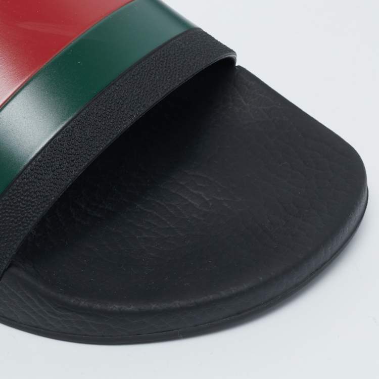 Pre Owned Gucci Black Rubber Pursuit Web Pool Slides Size 42