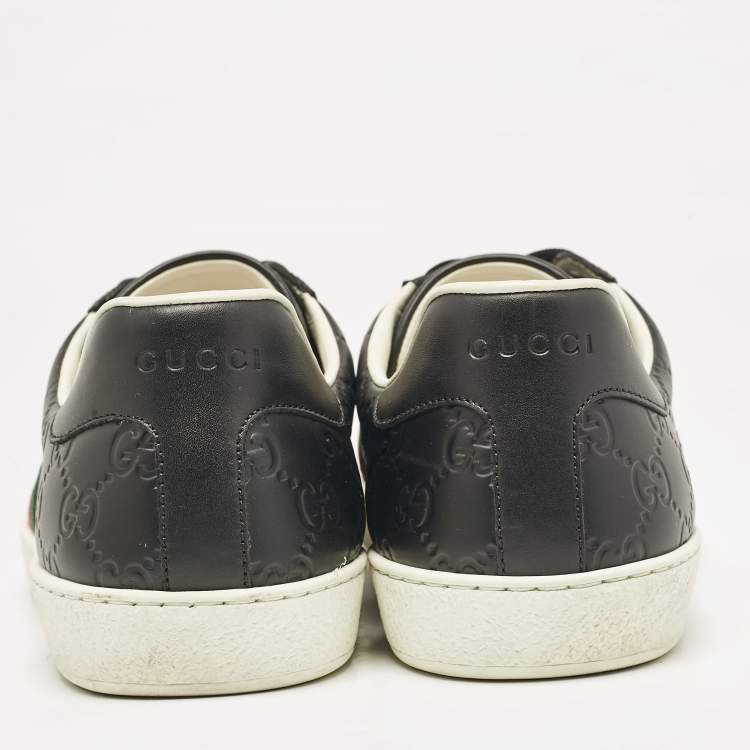 مملوكة مسبقًا Gucci Black Guccissima Leather Web Detail Ace Sneakers Size 45.5