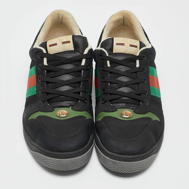 Pre Owned Gucci Black Leather and Nubuck Leather Screener Lace Up Sneakers Size 45