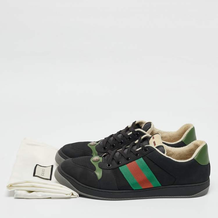 Pre Owned Gucci Black Leather and Nubuck Leather Screener Lace Up Sneakers Size 45