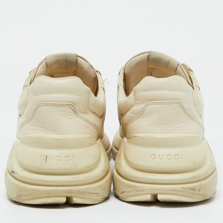 Pre Owned Gucci Cream Leather Rhyton Vintage Gucci Logo Sneakers Size 43.5