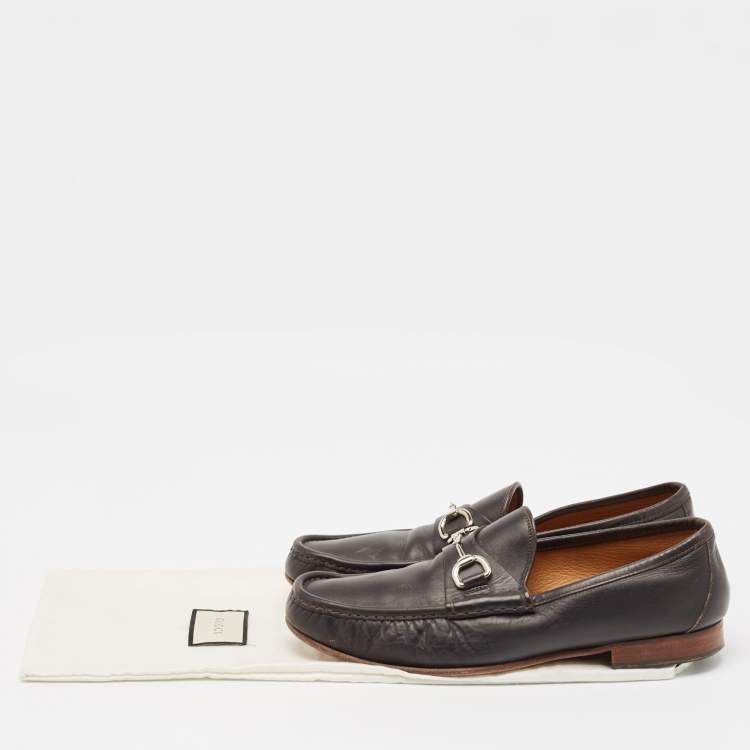 Pre Owned Gucci Black Leather Slip On Loafers Size 43