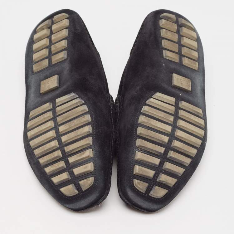 Pre Owned Gucci Black Suede Bamboo Horsebit Slip On Loafers Size 43.5