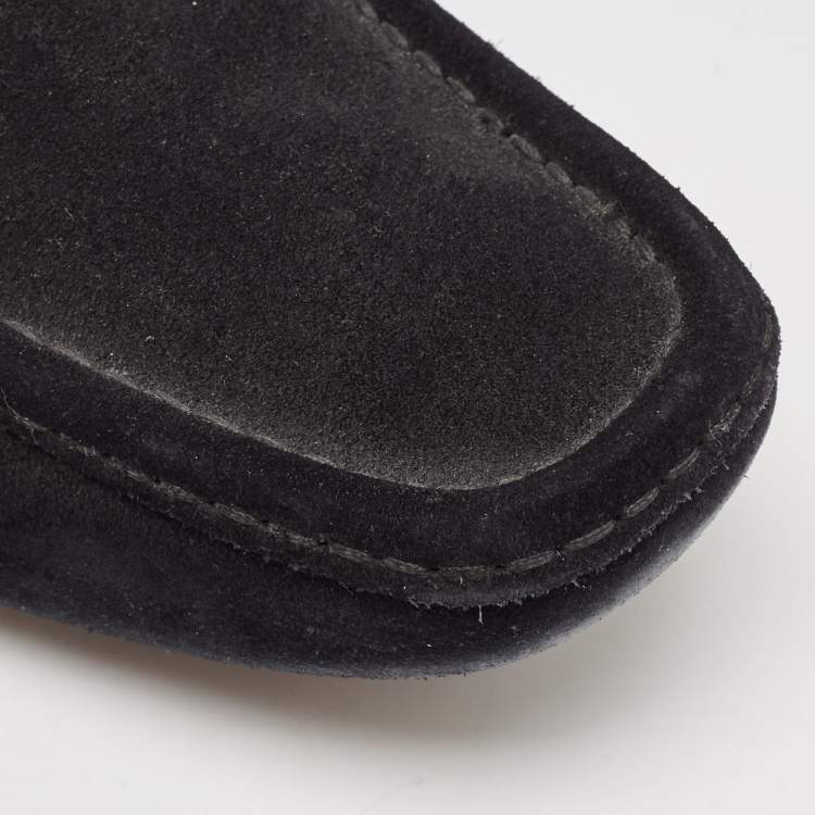 Pre Owned Gucci Black Suede Bamboo Horsebit Slip On Loafers Size 43.5