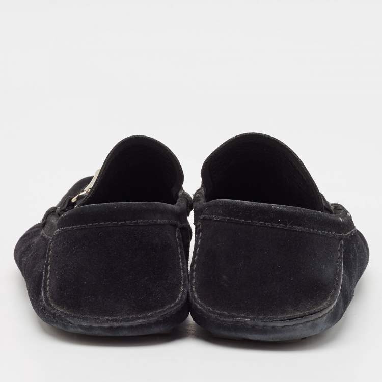 Pre Owned Gucci Black Suede Bamboo Horsebit Slip On Loafers Size 43.5