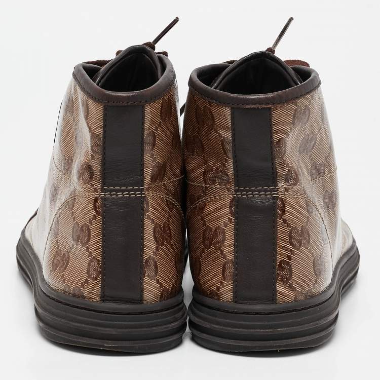 Pre Owned Gucci Beige/Brown Coated Canvas and Leather California High Top Sneakers Size 38.5