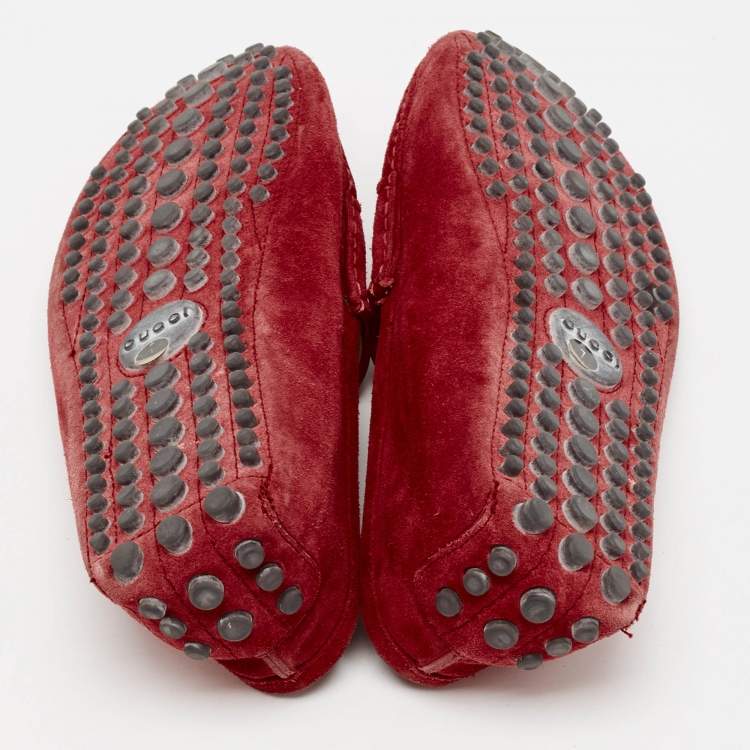 Pre Owned Gucci Red Suede Horsebit Slip On Loafers Size 41