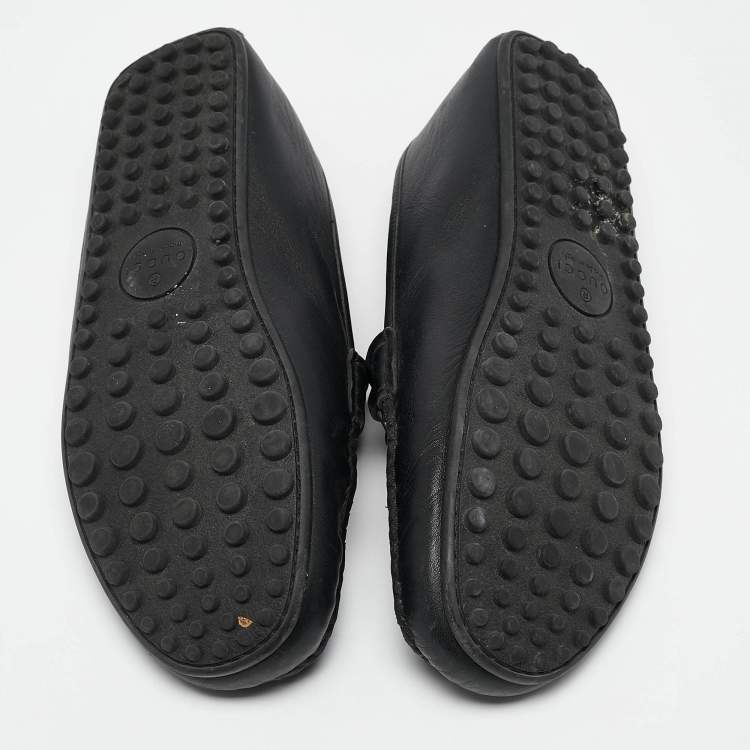 Pre Owned Gucci Black Leather Web Horsebit Loafers Size 42