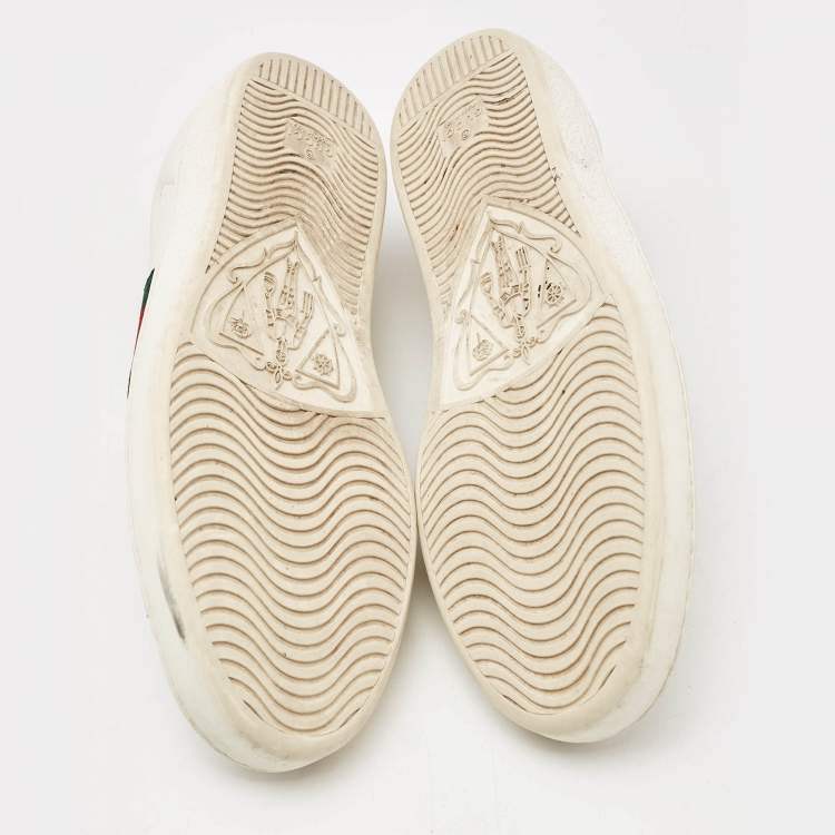 Pre Owned Gucci White Leather Embroidered Bee Ace Sneakers Size 43