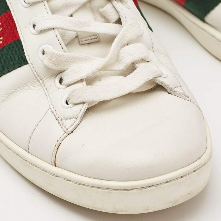 Pre Owned Gucci White Leather Embroidered Bee Ace Sneakers Size 43