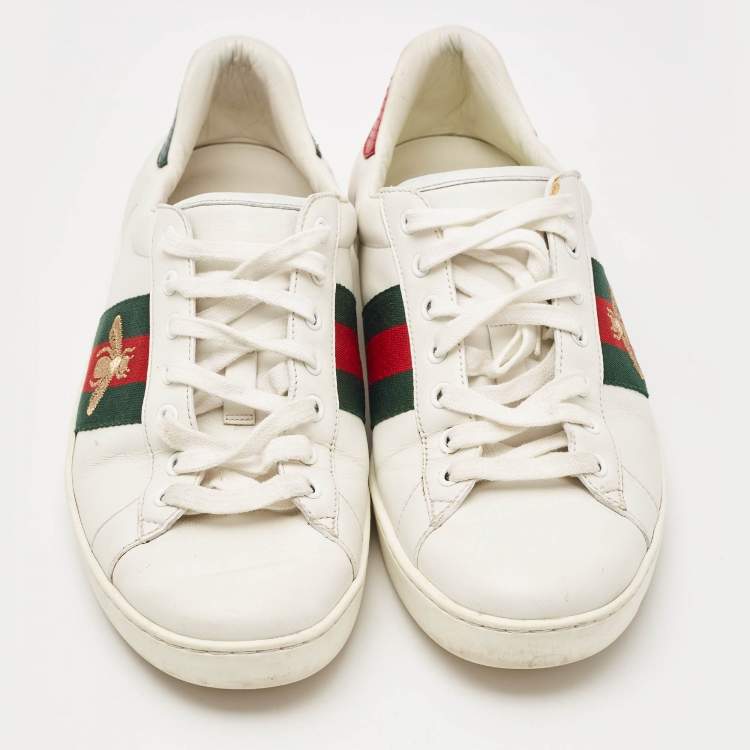 Pre Owned Gucci White Leather Embroidered Bee Ace Sneakers Size 43