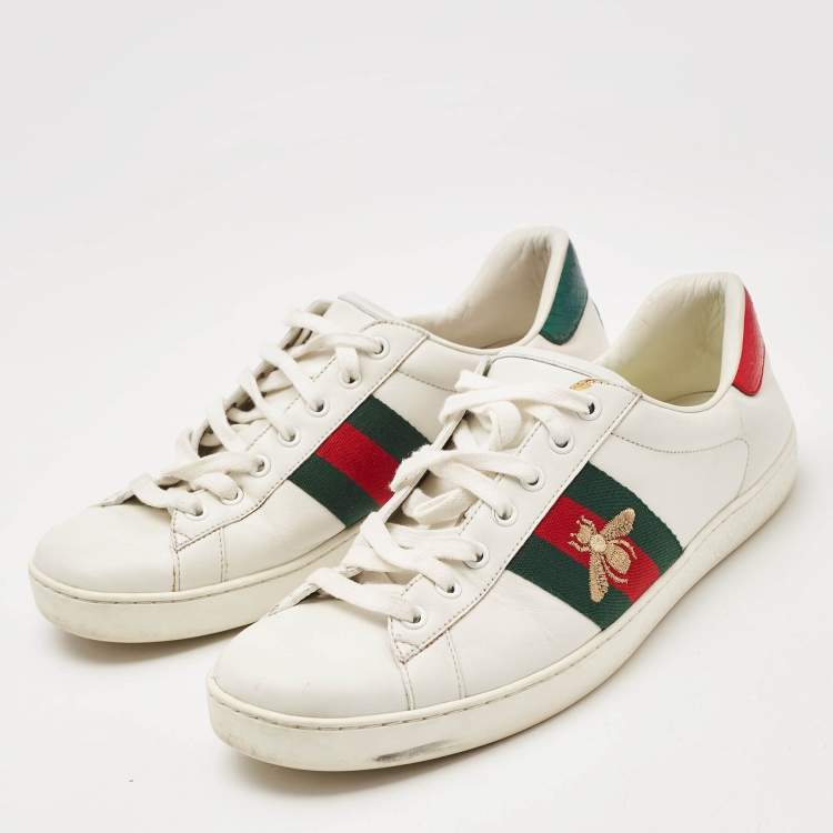 Pre Owned Gucci White Leather Embroidered Bee Ace Sneakers Size 43