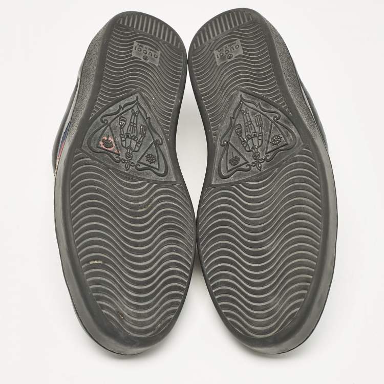 Pre Owned Gucci Black Leather Ace Bee Web Lace Up Sneakers Size 43