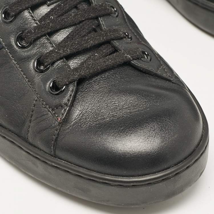 Pre Owned Gucci Black Leather Ace Bee Web Lace Up Sneakers Size 43