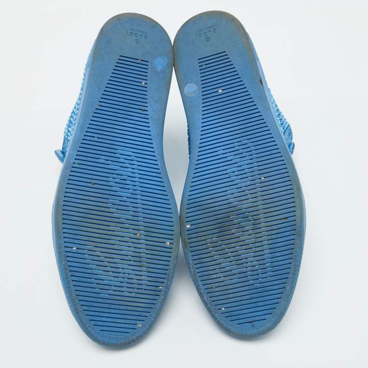 مملوكة مسبقًا Gucci Blue Satin Coda Crystal Embellished High Top Sneakers Size 42