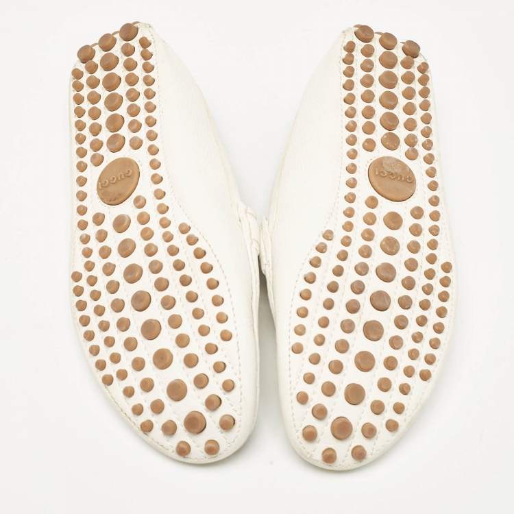 Pre Owned Gucci White Leather Web Slip On Loafers Size 41