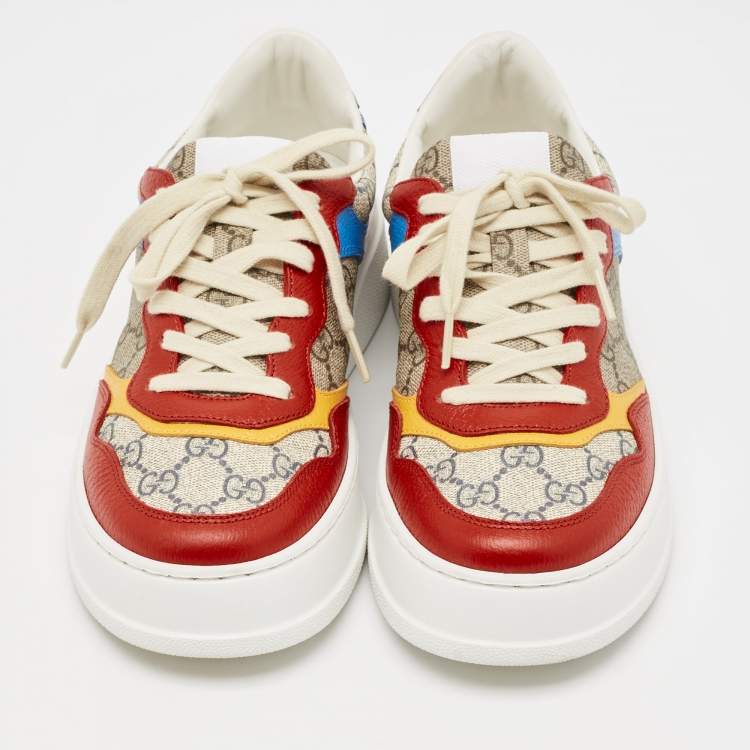 Pre Owned Gucci Multicolor Leather and GG Supreme Canvas Chunky B Sneakers Size 39