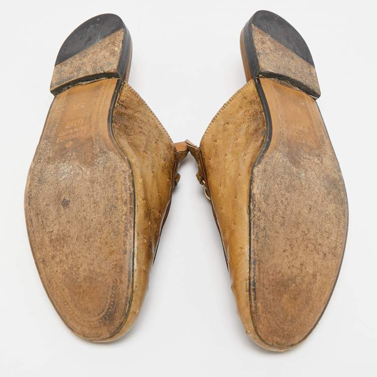 Pre Owned Gucci Brown Ostrich Leather Princetown Mules Size 43.5