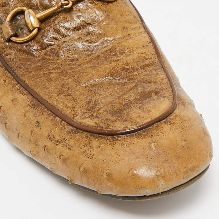 Pre Owned Gucci Brown Ostrich Leather Princetown Mules Size 43.5