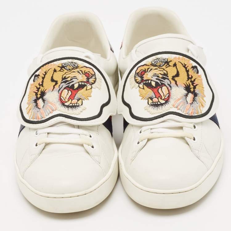 Pre Owned Gucci White Leather Ace Low Top Sneakers Size 44