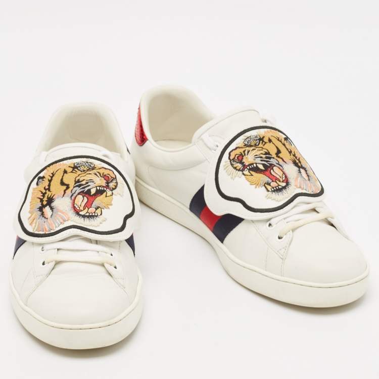 Pre Owned Gucci White Leather Ace Low Top Sneakers Size 44