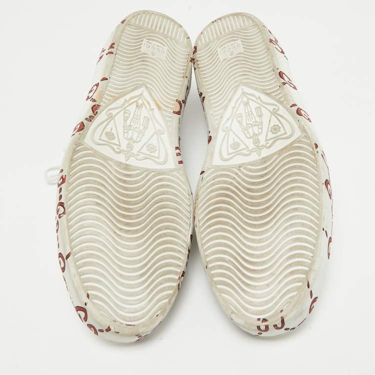 Pre Owned Gucci White/Red Leather GG Ghost Ace Sneakers Size 44.5