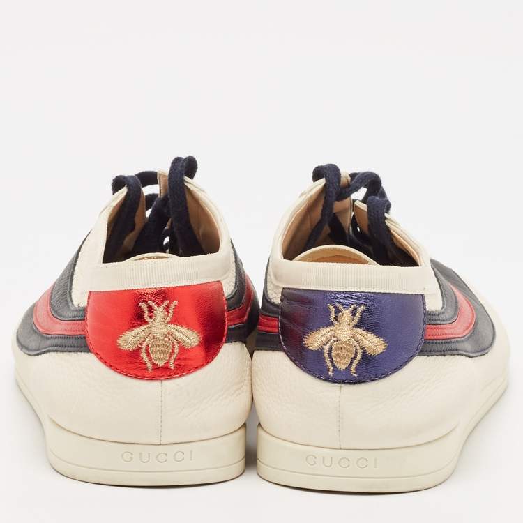 Pre Owned Gucci Off White Leather Flacer Web Low Top Sneakers Size 43.5
