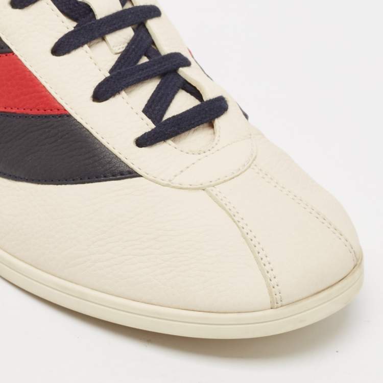 Pre Owned Gucci Off White Leather Flacer Web Low Top Sneakers Size 43.5