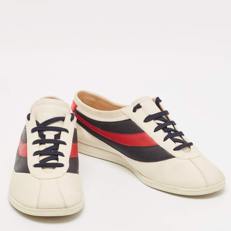 Pre Owned Gucci Off White Leather Flacer Web Low Top Sneakers Size 43.5