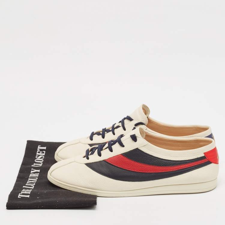 Pre Owned Gucci Off White Leather Flacer Web Low Top Sneakers Size 43.5