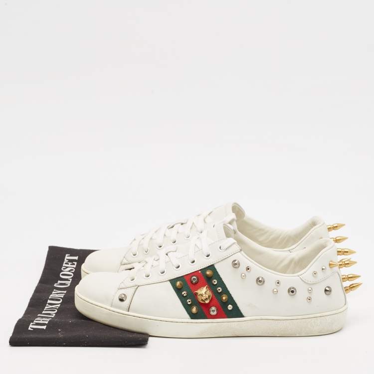 Pre Owned Gucci White Leather Studded Accents Ace Sneakers Size 43