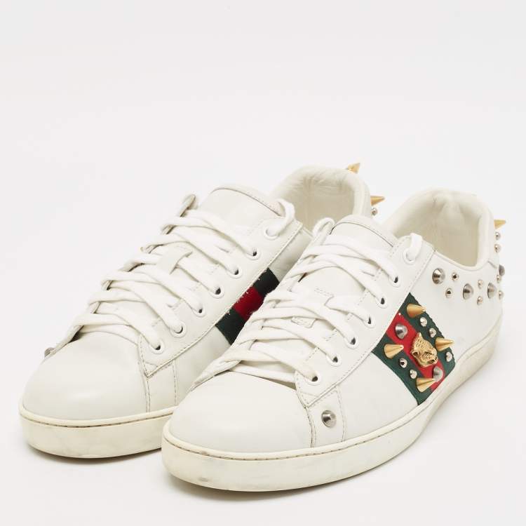 Pre Owned Gucci White Leather Studded Accents Ace Sneakers Size 43