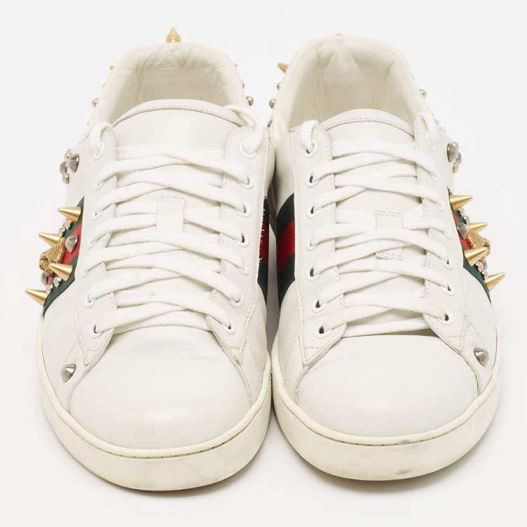 Pre Owned Gucci White Leather Studded Accents Ace Sneakers Size 43