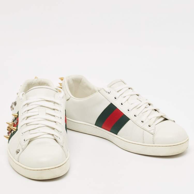 Pre Owned Gucci White Leather Studded Accents Ace Sneakers Size 43