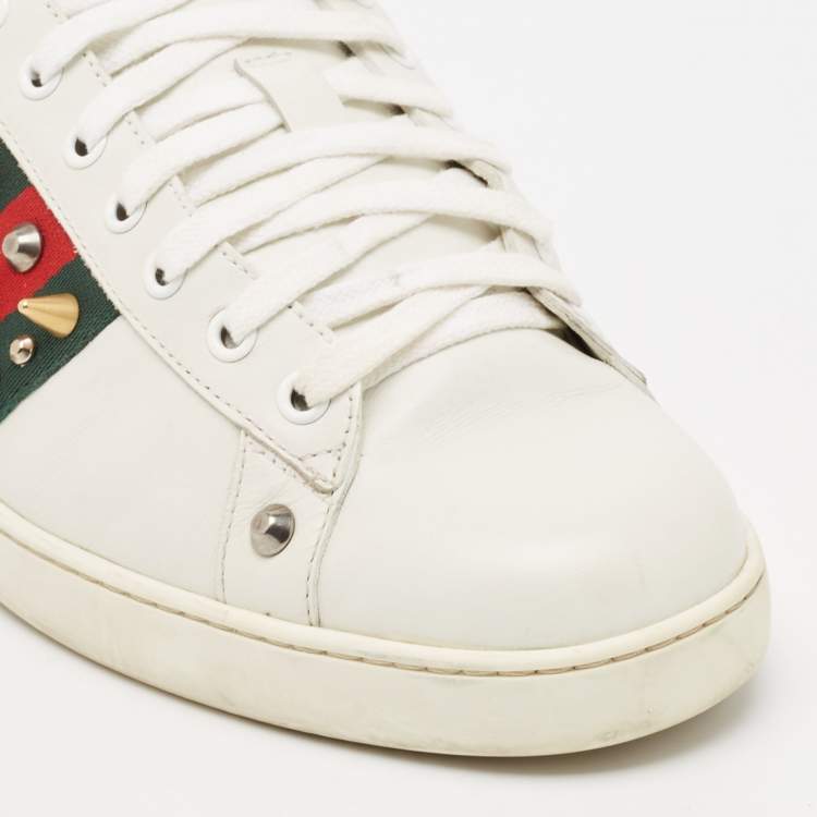 Pre Owned Gucci White Leather Studded Accents Ace Sneakers Size 43