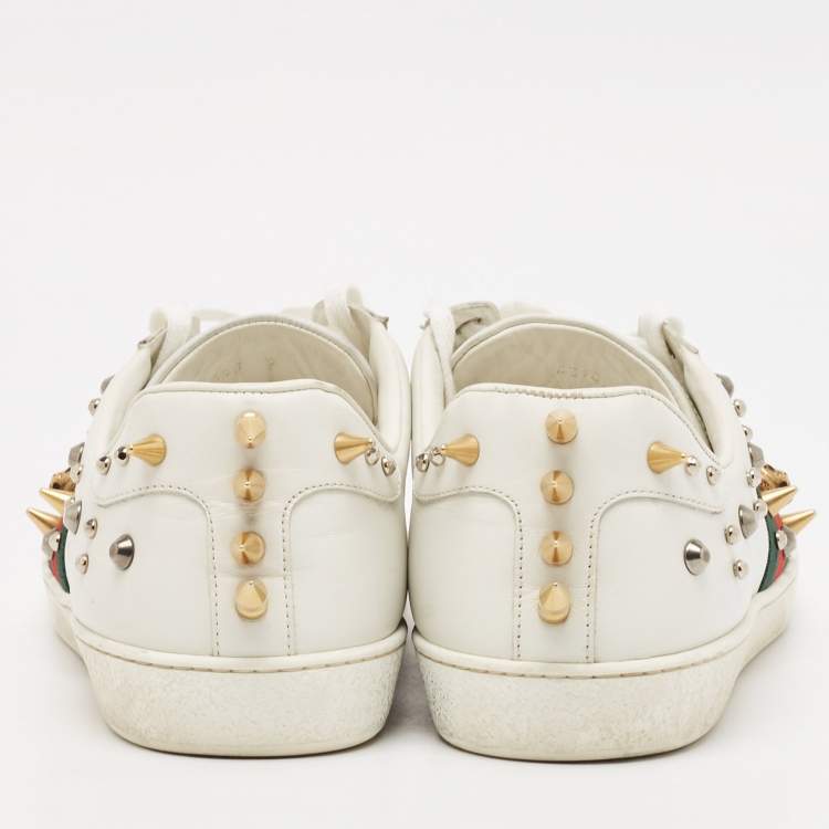 Pre Owned Gucci White Leather Studded Accents Ace Sneakers Size 43