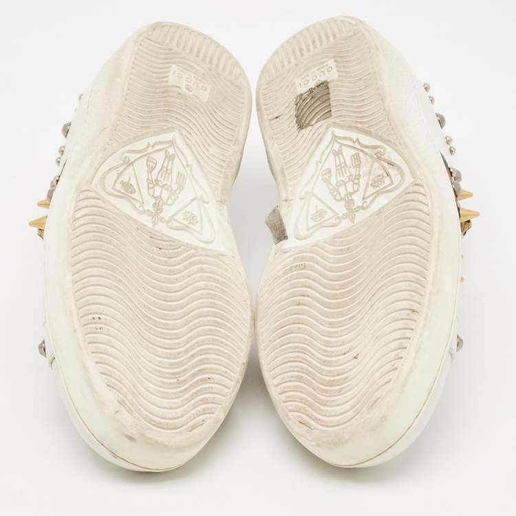 Pre Owned Gucci White Leather Studded Accents Ace Sneakers Size 43