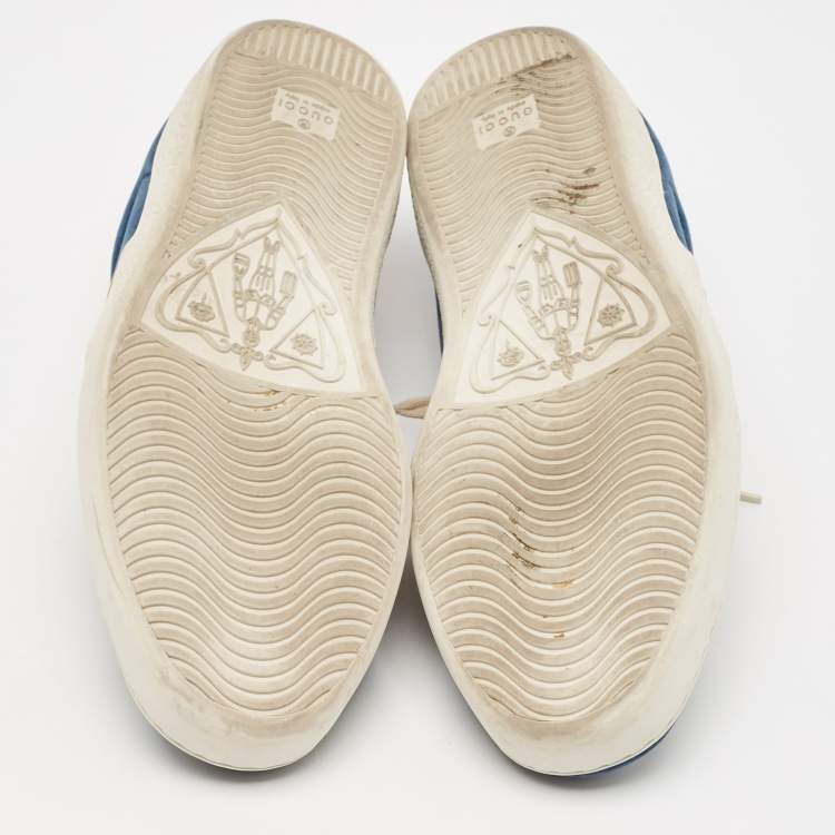 Pre Owned Gucci Blue Velvet And Leather Web Detail Ace Sneakers Size 44