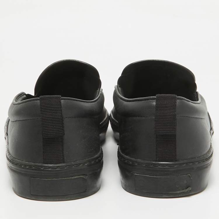 Pre Owned Gucci Black Leather GG Slip On Sneakers Size 44